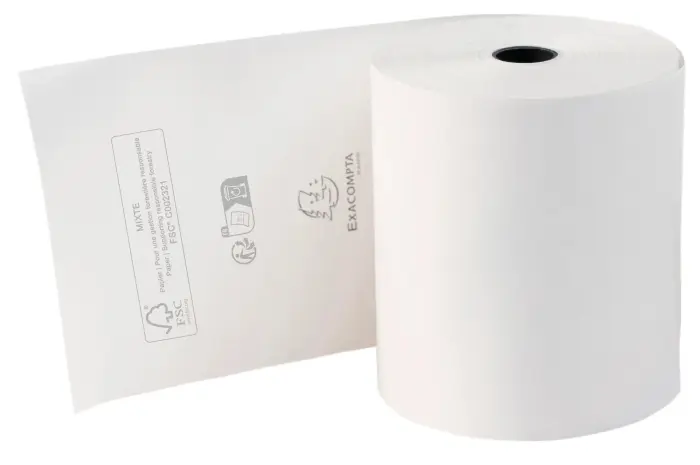 Bobine pour tickets de caisse 80x70mm - 72m - 1 pli thermique 48g/m2. - Blanc