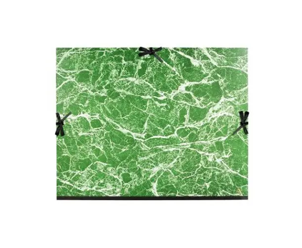 Carton à dessin papier marbré verni avec rubans 61x76 cm -Pour format B2 - Vert