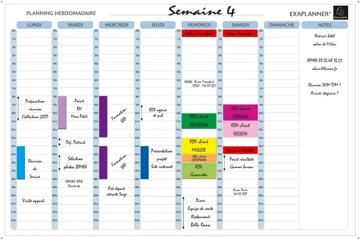 Planning magnétique hebdomadaire - textes en français - Blanc