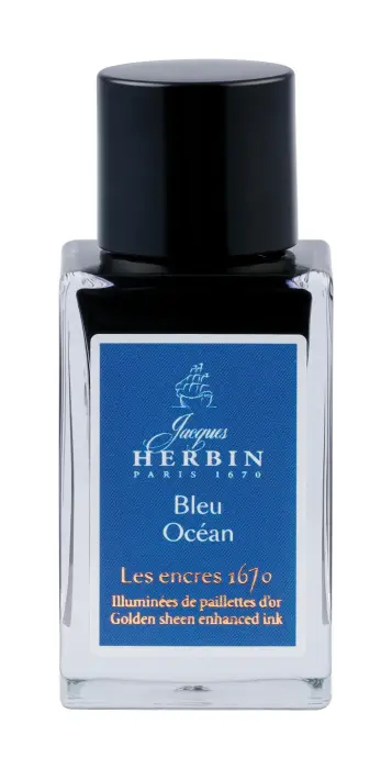 Encre 1670 à paillettes dorées 15ml - Bleu océan