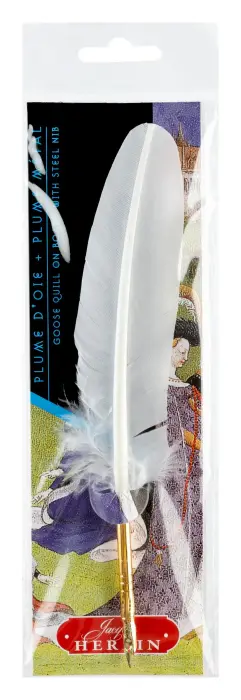 PLUME D'OIE+PLUME METAL SUR BROCH - Blanc