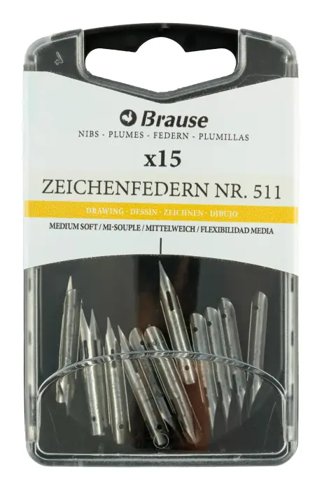 Boîte 15 plumes de dessin assez dures et très fines (511B).