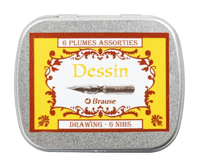 BOITE METAL 6 PLUMES A DESSIN