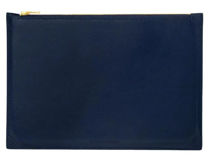 Pochette multifonction en cuir, grand modèle - Bleu marine