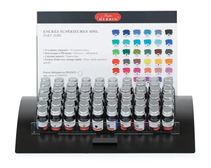 Présentoir métal stylo-plumes à pompe-flacons 10ml - livré vide - noir