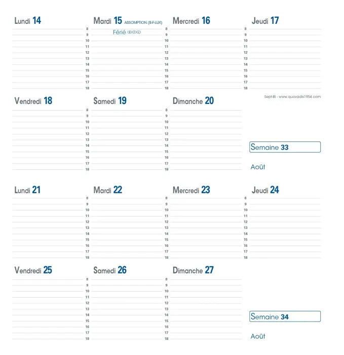 Quo Vadis - Recharge Agenda année scolaire - 2026-2027 - Sept-Bi - Quinzainier - Français - 12 mois de mi-août à mi-août - 8,8x17 cm - Papier Clairefontaine blanc
