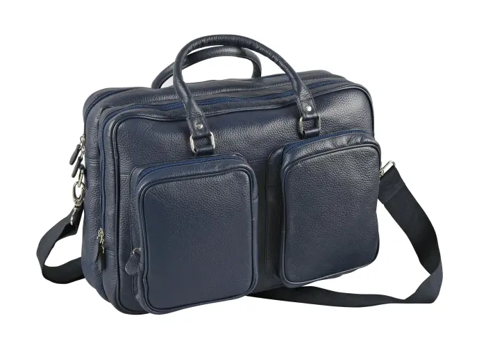 Quo Vadis - Sacoche 48h - Goya - 42x30x15 cm - Cuir pleine fleur de vachette - Bleu Marine