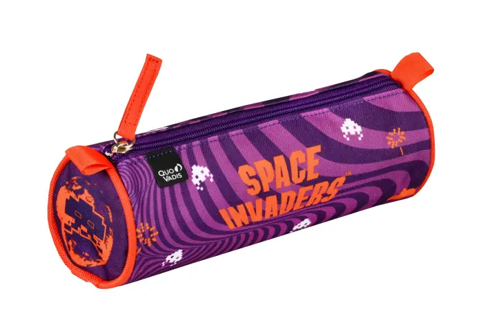 Quo Vadis - Trousse scolaire - Space invaders - 23x8x8 cm - Toile (polyester) - Violet - PROMO
