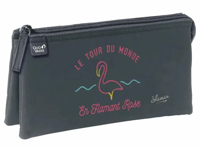 Quo Vadis - Trousse scolaire - Shaman - 22,5x11x6 cm - Toile (polyester) - Flamant - PROMO