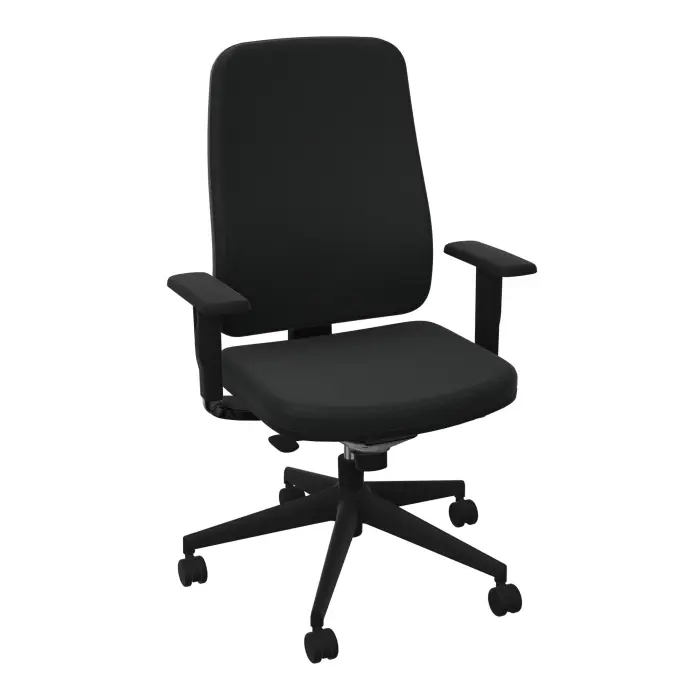 Siège Paul tissu Bondaï noir mécanisme synchrone confort accoudoirs 1D piétement nylon noiravec roulettes pour sols souples