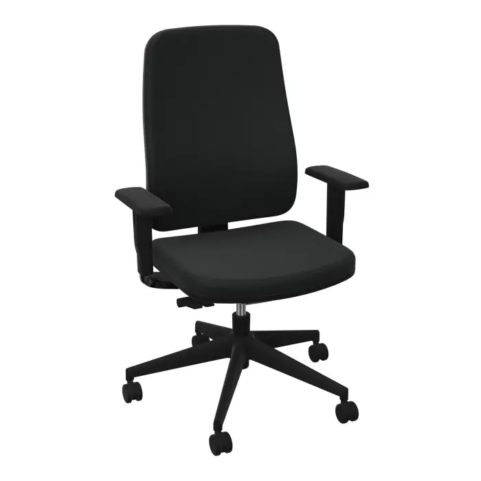 Siège Paul tissu Bondaï noir mécanisme synchrone autorégulé accoudoirs 1D piétement nylon noir avec roulettes pour sols souples