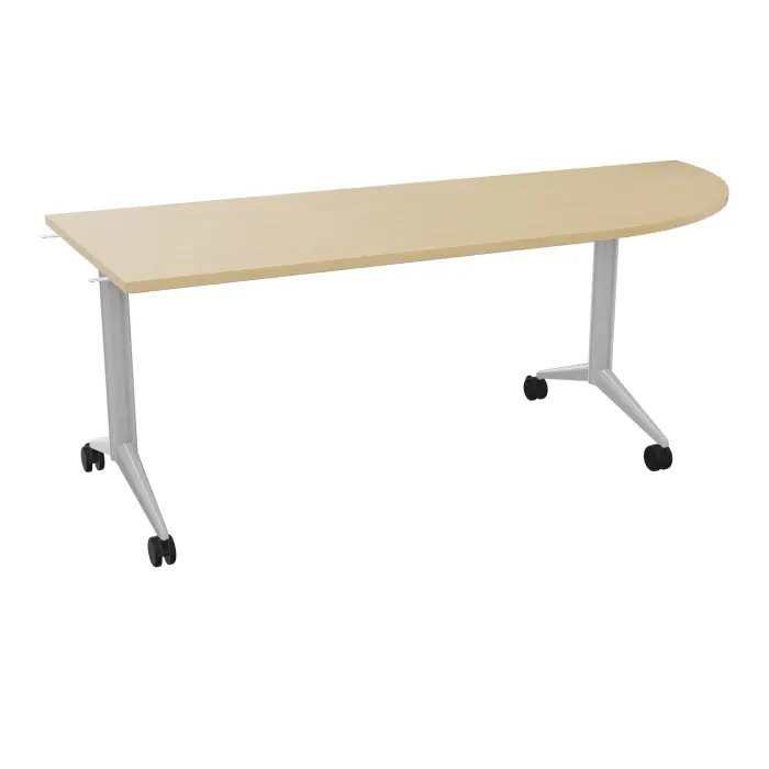 Table abattante Pure rectangulaire angle 90° à droite L. 205 x P. 80 x H. 73,5 cm mélamine Chêne naturel - piétement métal lisse gris aluminium sur roulettes