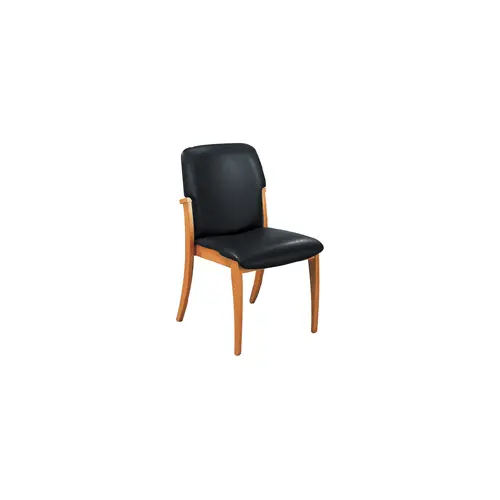 Chaise Prestige assise/dossier simili cuir noir sur 4 pieds bois merisier