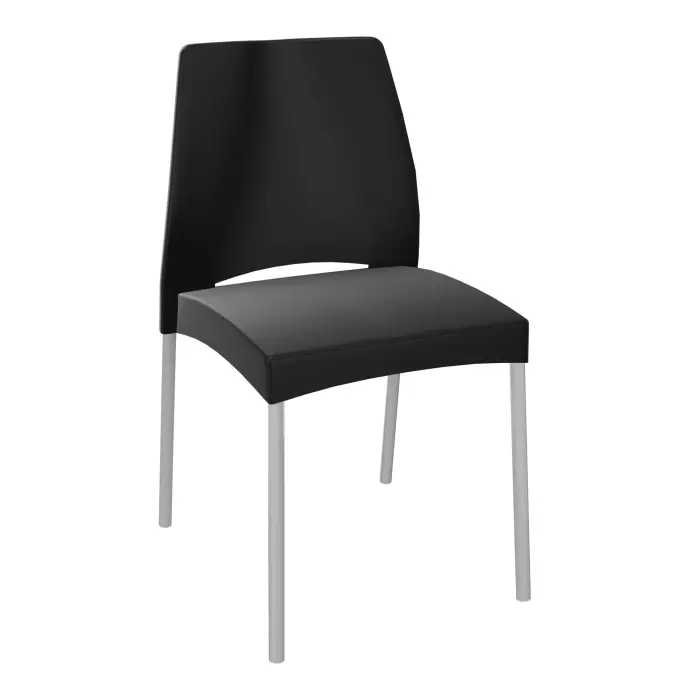 Lot de 2 chaises Pim's avec coque en polypro noir traité anti-UV - structure 4 pieds en tube d'aluminium anodisé gris aluminium