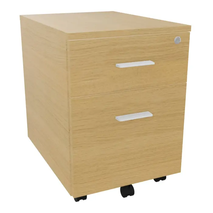 Caisson mobile Mélina 2 tiroirs L. 42 x P. 55,5 x H. 58,7 cm mélamine chêne clair  - poignées métal lisse blanc