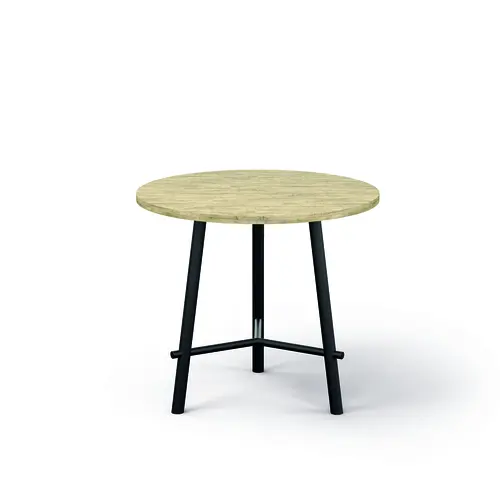 Table Clara mélamine chêne Brunswick diamètre 80 cm H. 73,5 pied design métal structuré noir