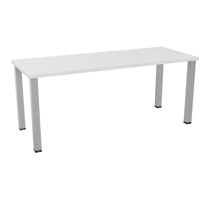 Kit extension Modulo L. 180 x P. 70 cm épaisseur 30mm plateau nu mélamine blanc neige piètement carré métal lisse gris aluminium- capacité 3 personnes