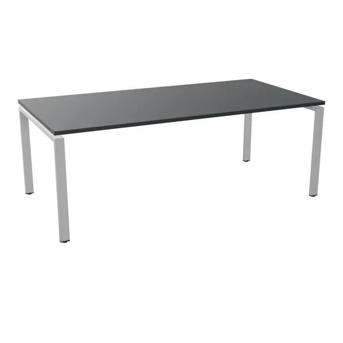 Bureau rectangulaire Rio H. 73,5 x L. 200 x P. 100 cm plateau mélamine noir velours sur piètement métal lisse gris aluminium