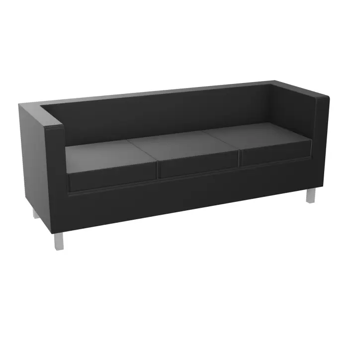 Canapé Galway 3 places L. 174 cm similicuir inca noir 4 pieds carrés gris aluminium
