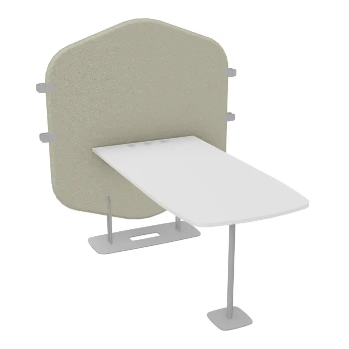 Margot cloison tissu Step beige  et table mélamine blanc neige - Piétement métal lisse gris aluminium - L. 122,7 x H. 144,8 x P. 156 cm