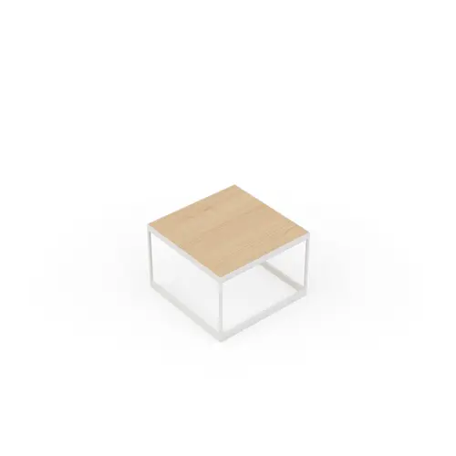 Table basse Suzy L. 43,5 cm x P. 43,5 cm plateau mélamine Chêne naturel pieds métal structuré blanc