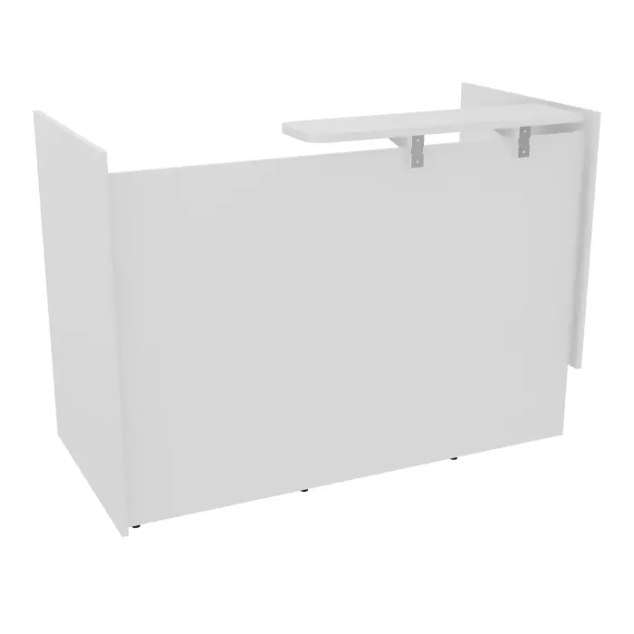 Module haut droit H. 113,5 indépendant plateau L. 160 x P. 80 x H. 73,5 cm mélamine blanc neige habillage mélamine blanc neige voile de coté long à droite