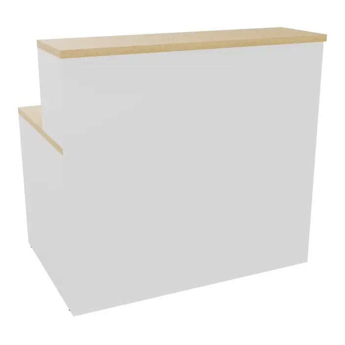 Module de banque d'accueil Guest indépendant H. 113 x L. 120 cm plateau mélamine Chêne naturel structure mélamine blanc neige