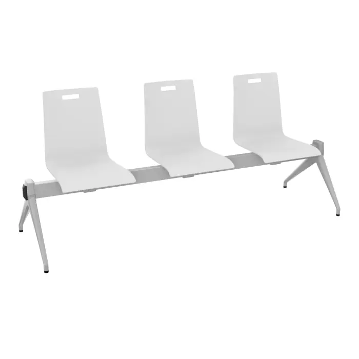 Poutre Evasion 3 places - poutre structure métal gris aluminium - assise hêtre multipli teinté blanc