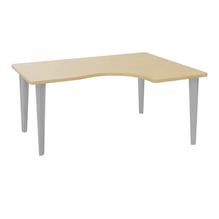 Table de bureau compact asymétriques 90° L160xP120 RT60 pré percés pour 2 obturateurs Chêne naturel - élément départ retour à droite sur piètement fixe éléctrifiable métal lisse gris aluminium