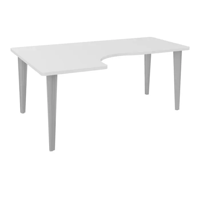 Table de bureau compact asymétriques 90° L180xP120 RT60 pré percés pour 2 obturateurs décor mélamine blanc neige - élément départ retour à gauche sur piètement fixe éléctrifiable métal lisse gris aluminium