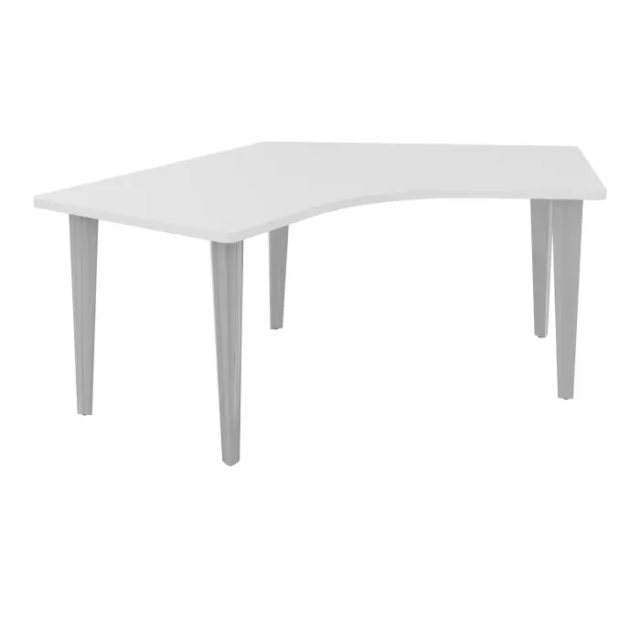 Table de bureau compact symétriques 120° L120 x RT80 pré percés pour 4 obturateurs décor mélamine blanc neige - élément départ sur piètement fixe métal lisse gris aluminium