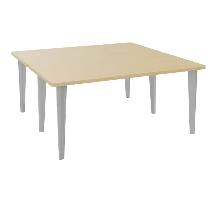 Table de 2 bureaux rectangulaires L160xP160 pré percés pour 2 obturateurs Chêne naturel sur piètement fixe métal lisse gris aluminium + goulotte structurelle
