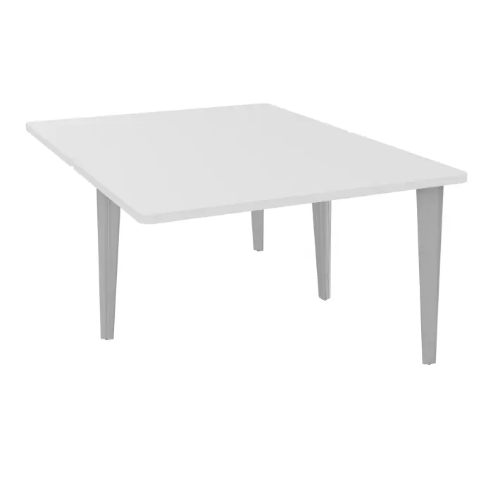 4 Line bureaux partagés pôle de 2 bureaux suivant L. 120 cm x P. 160 cm mélamine blanc neige pré-percé pour obturateur pieds fixe métal lisse gris aluminium