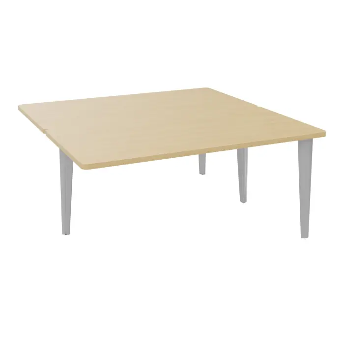 4 Line bureaux partagés pôle de 2 bureaux suivant L. 160 cm x P. 160 cm Chêne naturel pré-percé pour obturateur pieds fixe métal lisse gris aluminium