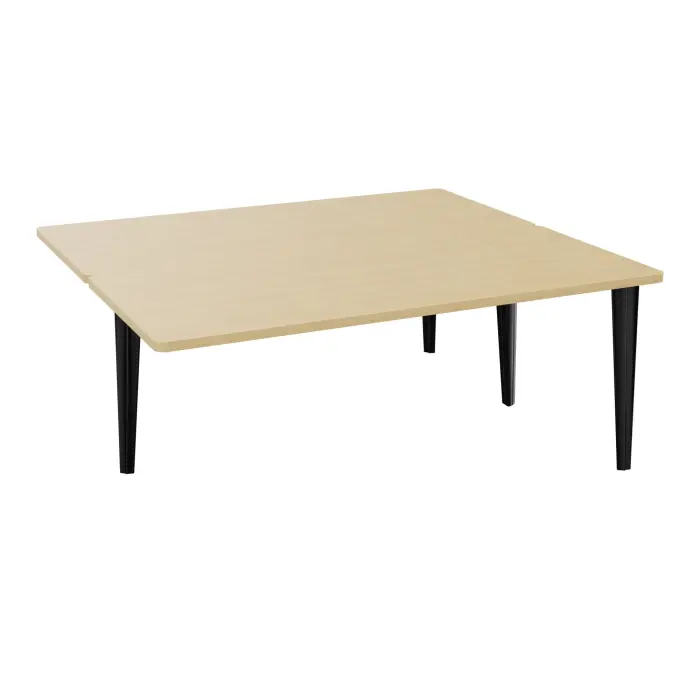 4 Line bureaux partagés pôle de 2 bureaux suivant L. 180 cm x P. 160 cm Chêne naturel pré-percé pour obturateur pieds fixe métal lisse noir