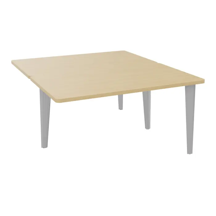 4 Line bureaux partagés pôle de 2 bureaux suivant L. 140 cm x P. 160 cm Chêne naturel pré-percé pour obturateur pieds éléctrifiés métal lisse gris aluminium