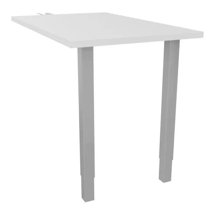 Bureau retour Arial P. 60 x L. 80 cm mélamine blanc neige épaisseur 25mm avec pied de soutien carré réglable en hauteur métal lisse gris aluminium