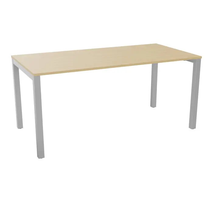 Bureau rectangle Arial L. 160 cm x P 80 cm EP19mm mélamine Chêne naturel pied carré arche fixe métal lisse gris aluminium