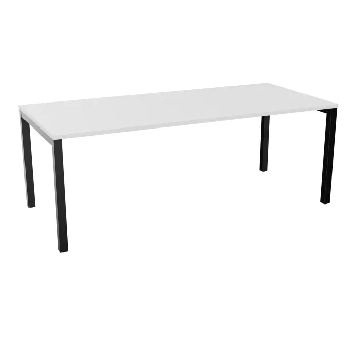 Bureau rectangle Arial L. 200 cm x P. 90 cm EP25mm mélamine blanc neige pied carré arche fixe métal lisse noir