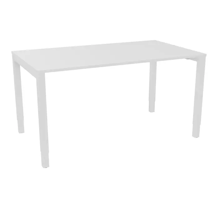 Bureau rectangle Arial L. 140 cm x P 80 cm EP19mm mélamine blanc neige pied carré arche réglable en hauteur métal lisse blanc