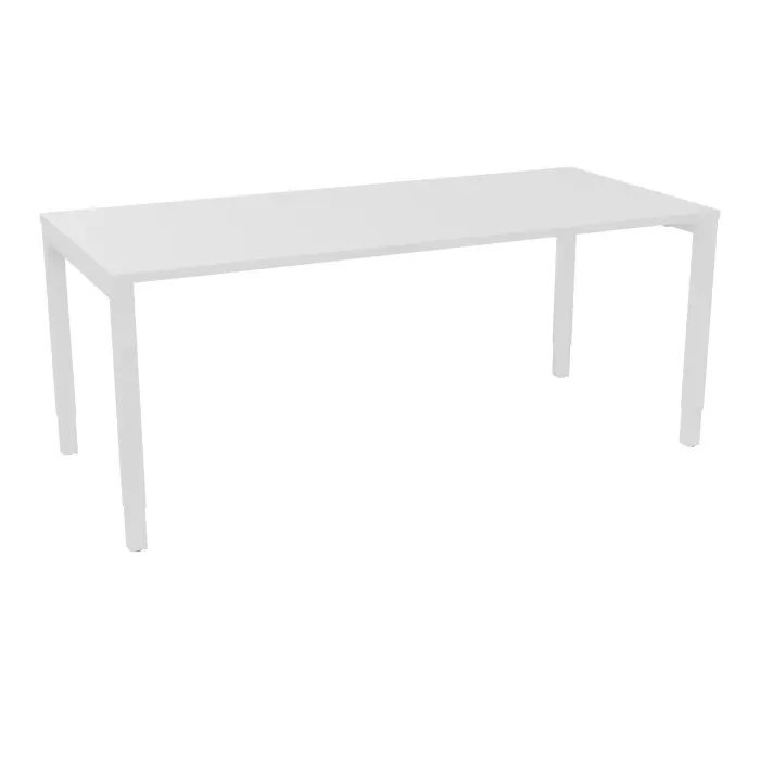 Bureau rectangle Arial L. 180 cm x P 80 cm EP25mm mélamine blanc neige pied carré arche réglable en hauteur métal lisse blanc