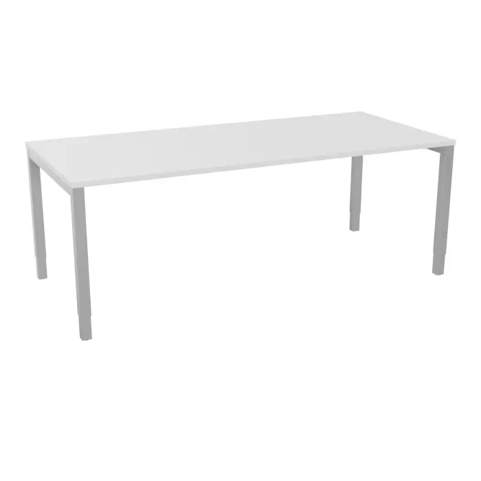 Bureau rectangle Arial L. 200 cm x P. 90 cm EP25mm mélamine blanc neige pied carré arche réglable en hauteur métal lisse gris aluminium