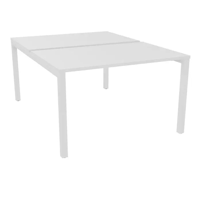 Bureau départ Arial bench L. 120 cm x P. 80 cm percé obturateur ép.25mm mélamine blanc neige pied arche carrée fixe métal lisse blanc