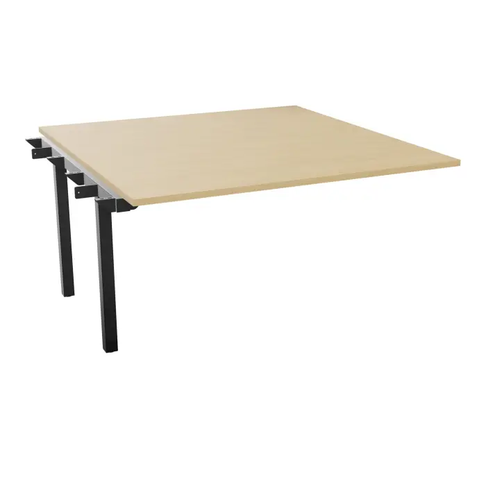 Bureau suivant Arial L. 140 cm x P. 142 cm percé pour obturateur EP25mm mélamine Chêne naturel pied intermédiaire fixe métal lisse noir