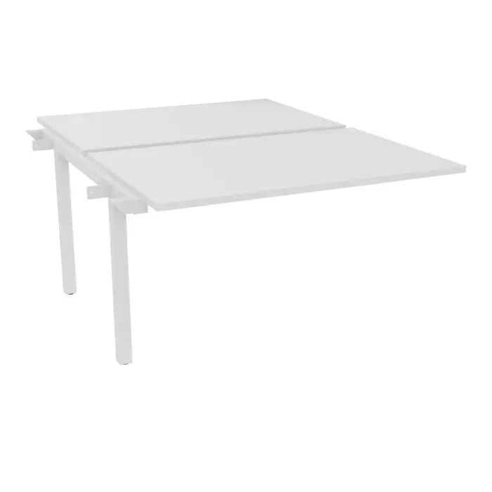 Bureau suivant Arial bench L. 120 cm x P. 80 cm percé obturateur ép.25mm mélamine blanc neige pied intermédiaire métal lisse blanc