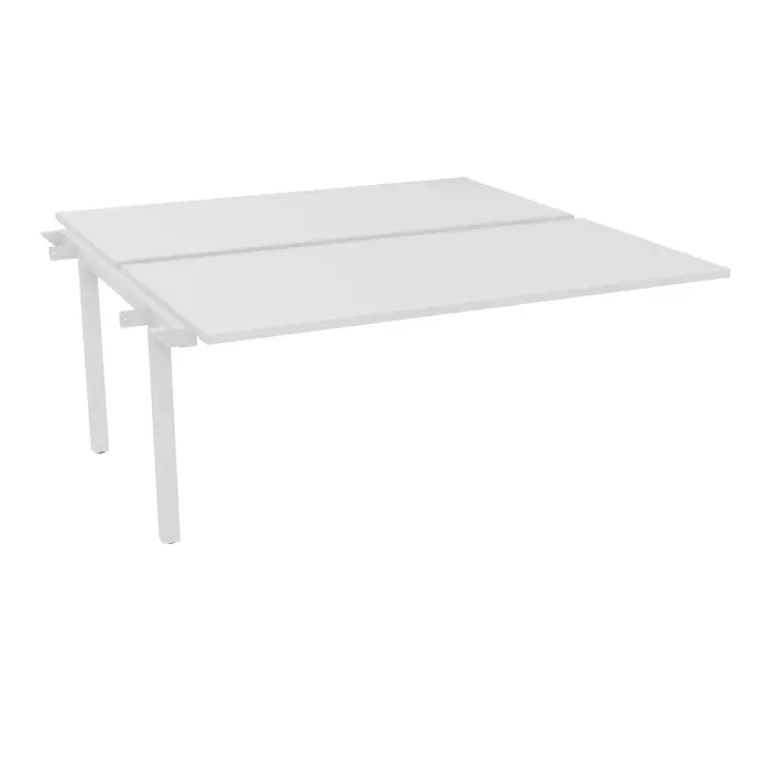 Bureau suivant Arial bench L. 160 cm x P. 80 cm percé obturateur ép.25mm mélamine blanc neige pied intermédiaire métal lisse blanc