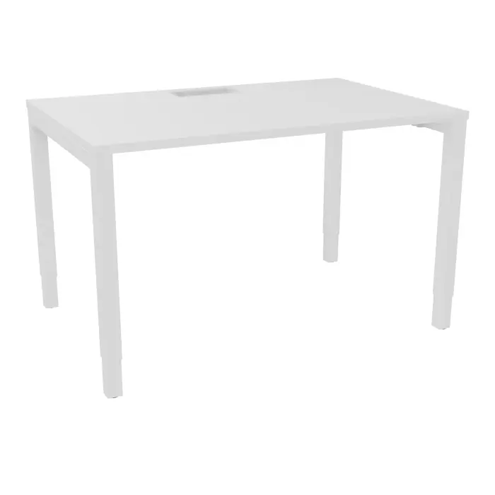 Table rectangulaire Arial L. 120 x P. 80 x H. 73,5 cm plateau découpé pour trappe mélamine blanc neige piètement arche carrée réglable en hauteur métal lisse blanc