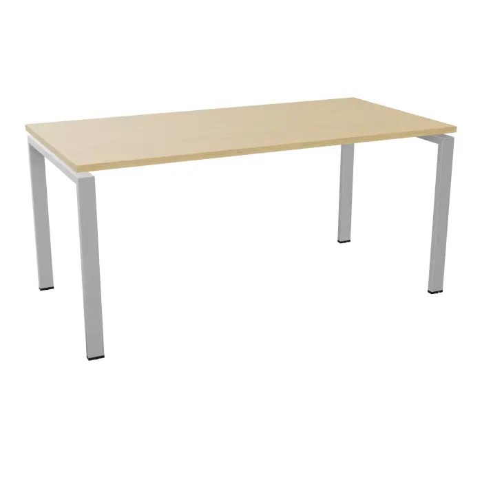 Bureau rectangulaire Conect L. 160 x P. 80 cm - plateau ép. 25 mm mélamine Chêne naturel - piétement arche rectangulaire fixe métal lisse gris aluminium