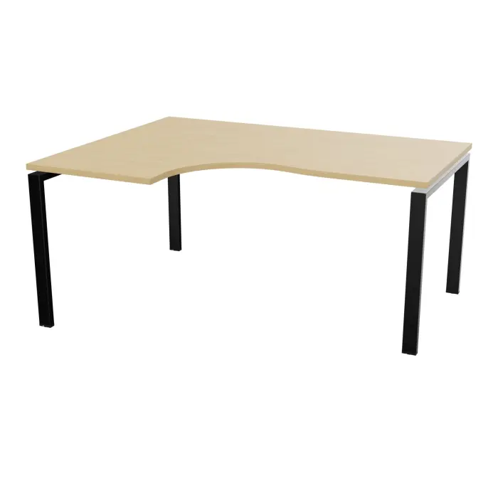 Bureau Conect compact asymétrique 90° retour à gauche L. 160 x P. 120 cm - plateau ép. 25 mm mélamine Chêne naturel - piétement arche rectangulaire fixe métal lisse noir