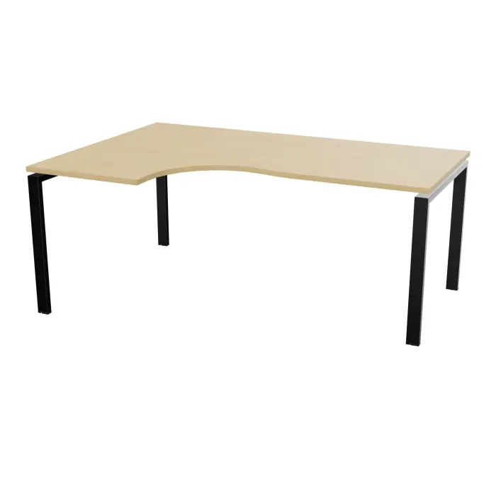 Bureau Conect compact asymétrique 90° retour à gauche L. 180 x P. 120 cm - plateau ép. 25 mm mélamine Chêne naturel - piétement arche rectangulaire fixe métal lisse noir